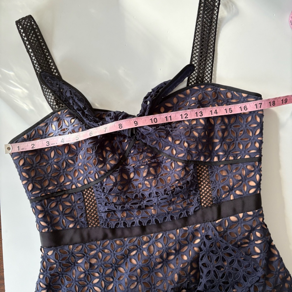 Self-Portrait || Broderie Floral Petal Mini Dress Eyelet Lace Ruffle Navy Blue 8 - Picture 9 of 13
